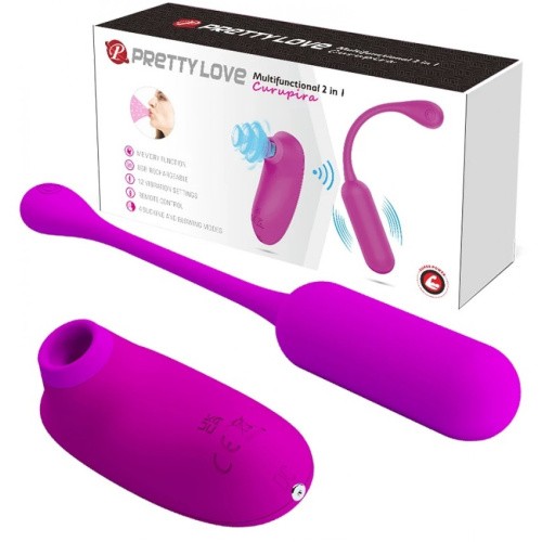 LyBaile - Pretty Loce Curupira Multifunctional Sucker Purple - Комплект из виброяйца и вакуумного стимулятора