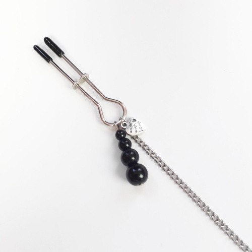 Art of Sex - Nipple and clit clamps black Pearl - Затискачі для сосків та клітора з чорними намистинами