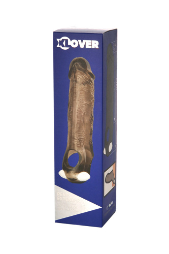 Toyfa XLover насадка для увеличения члена с кольцом для мошонки и вибрацией, 15.5х3.2 см