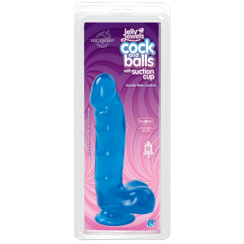 Doc Johnson Jelly Jewels Cock & Balls фаллоимитатор на присоске, 20х3.6 см (синий)