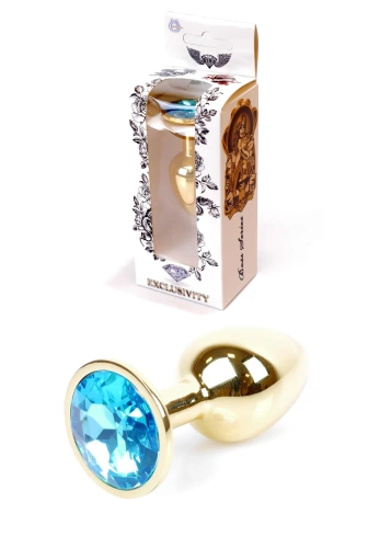 Boss Jewellery Gold Plug Light Blue - Анальна пробка, 7х2.7 см (блакитний)
