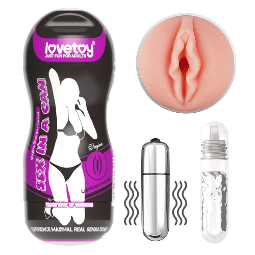 LoveToy Sex In A Can Vibrating Vagina Tunnel - Мастурбатор, 16 см (телесный)