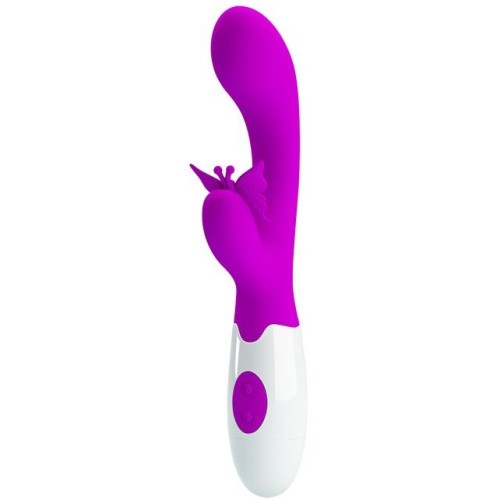 Pretty Love Butterfly Kiss Vibrator - Вибратор с клиторальным отростком в виде бабочки, 19.9х3.1 см
