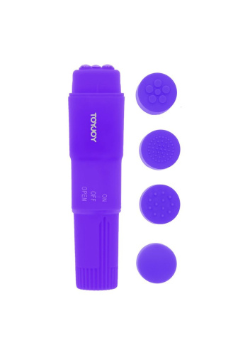Toy Joy Funky Massager - Вібромасажер з насадками, 10х2.5 см (фіолетовий)