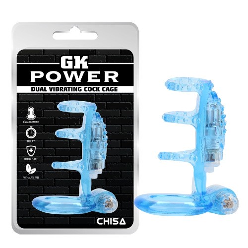 GK Power Dual Vibrating Cock Cage насадка из 4 колец с вибрацией, 8х3 см (голубой) - sex-shop.ua