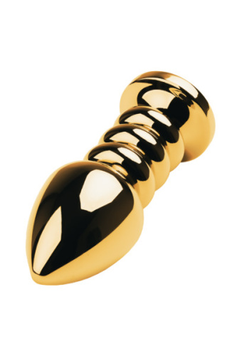 TOYFA Metal Gold anal plug  - Золотистая анальная пробка с кристаллом, 8.5х3.8 см (красный)