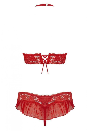 Obsessive 863-SET-3 set - эротический комплект с оборками, S/M (красный)