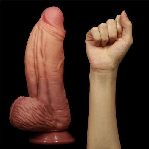 LoveToy 10" Dual layered Platinum Silicone Cock - большой силиконовый фаллоимитатор, 24.5х6.8 см (коричневый)