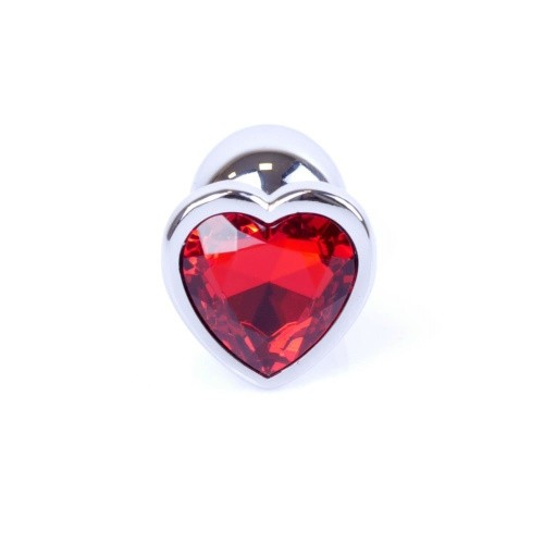 Boss Jewellery Silver Heart PLUG Red - Анальна пробка із кристалом, 7х2.7 см (червоний)