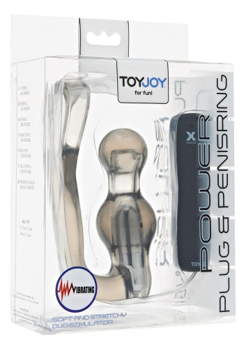 Toy Joy Power Vibr. Plug & Penisring - Анальная вибропробка с эрекционным кольцом, 9х4 см (серый) - sex-shop.ua