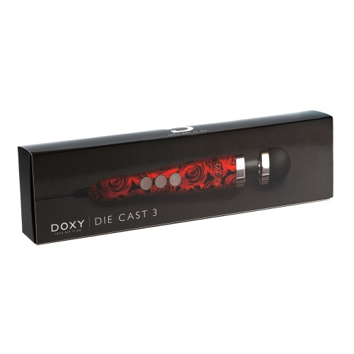 DOXY Die Cast 3 Rose Pattern - очень мощный вибратор-микрофон в алюминиево-титановом корпусе, 28х4.5 см (красные розы) - sex-shop.ua