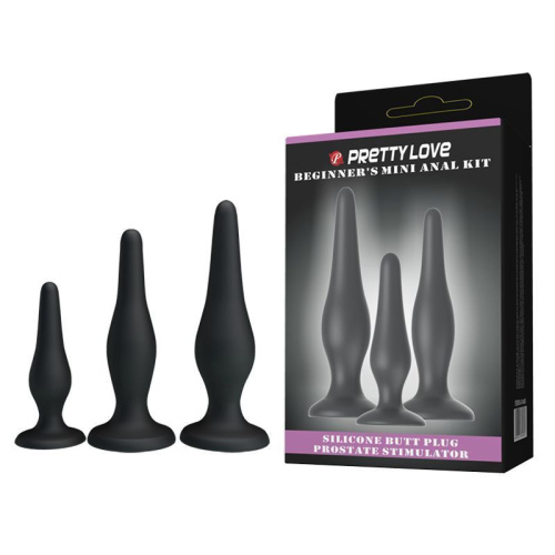 Pretty Love Begginer's Mini Anal Kit Black - Набор анальных пробок, 3 шт (черный) - sex-shop.ua