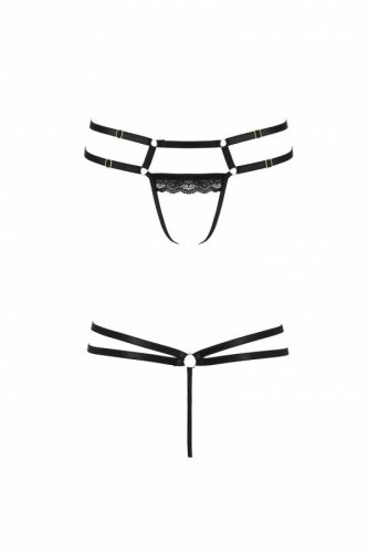 Passion - Lorry Thong - Трусики-стринги из стреп с кружевом, L/XL (чёрные)