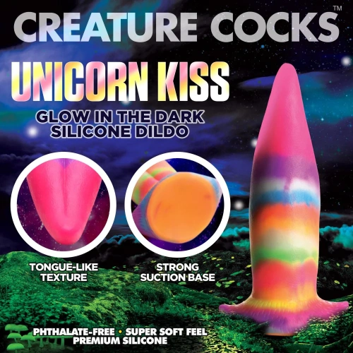 Creature Cocks Unicorn Kiss Glow-in-the-Dark Dildo - фантазийный светящийся в темноте фаллоимитатор язык Единорога, 21.3х5.8 см (радужный) - sex-shop.ua