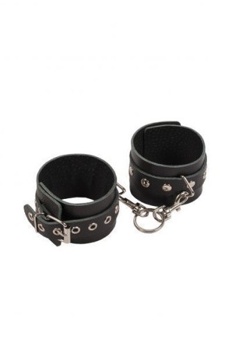 sLash Leather Restraints Hand Cuffs - кожаные наручники с заклёпками, 24 см (чёрный) - sex-shop.ua