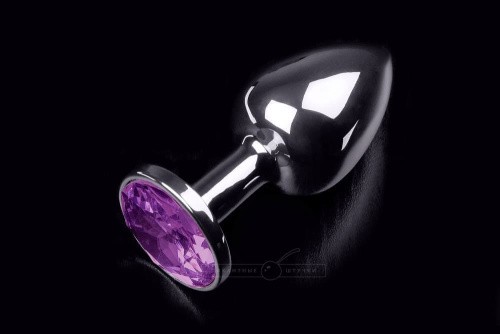 Пикантные Штучки - Малая серебристая анальная пробка с кристаллом, 7,5х2,5 см (фиолетовый) - sex-shop.ua
