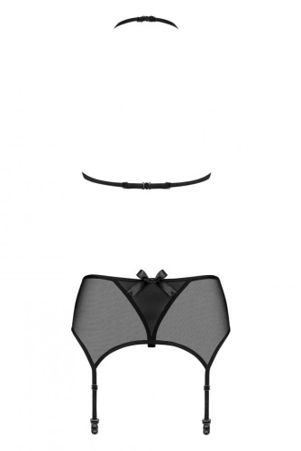 Obsessive Merossa set - еротичний комплект бюстгальтер, стрінги та пояс для панчіх, S/M (чорний)