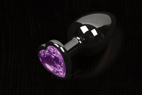 Пікантні Штучки - Велика графітова анальна пробка з кристалом у вигляді сердечка, 8,5Х4 см (фіолетовий)