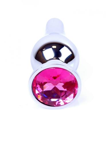 Boss Jewellery Silver Butt Plug Pink - Анальная пробка с кристаллом, 9,3х3 см (розовый) - sex-shop.ua