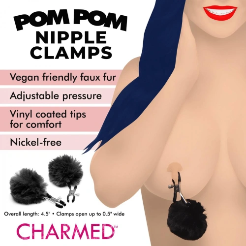 Charmed Pom Pom Nipple Clamps BLACK - Затискачі на соски (чорний)