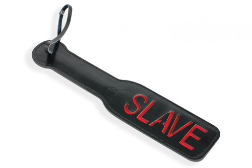 Шльопалка Пікантні Штучки з рельєфним написом SLAVE (чорний)