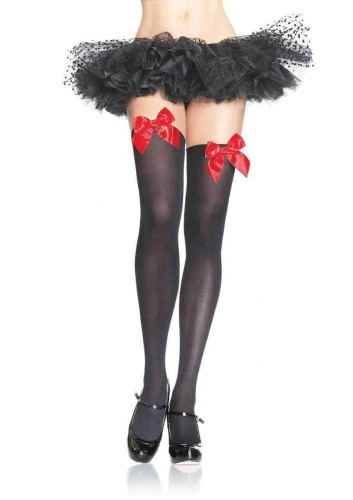 Leg Avenue Nylon Thigh Highs With Bow-панчохи з бантиком (білий з блакитним) - купити в Україні | Секс шоп SEX-SHOP.ua