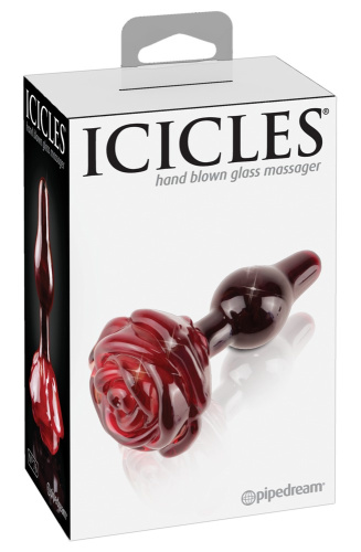 Pipedream Icicles N 76 - стеклянная анальна пробка с розой в основании, 6,1х3 см (красный)