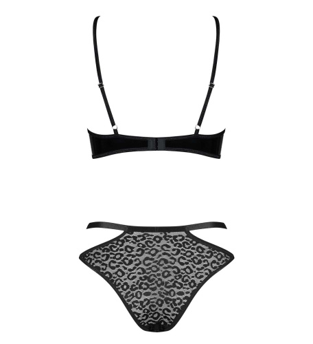 Obsessive Bagirela 2-pcs set - Комплект белья с лаковыми вставками (бюстгальтер и трусики) S/M (чёрный)