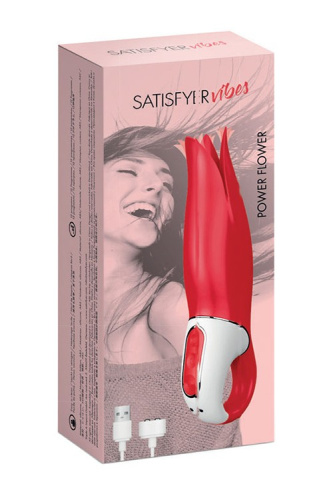 Satisfyer Vibes Power Flower - оригинальный вибромассажер, 19х4.6 см (красный) - sex-shop.ua