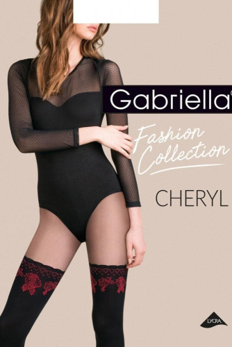 Gabriella Cheryl 60 den - Колготки з імітацією панчох та червоними трояндами, 2 (чорний з червоним) - купити в Україні | Секс шоп SEX-SHOP.ua