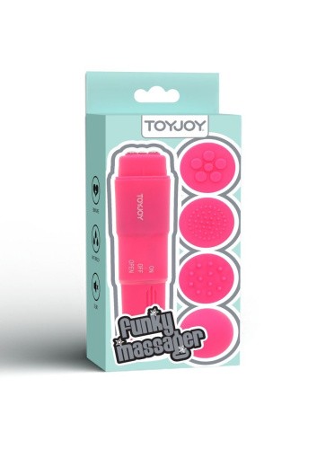 Toy Joy Funky Massager - Вібромасажер з насадками, 10х2.5 см (рожевий)