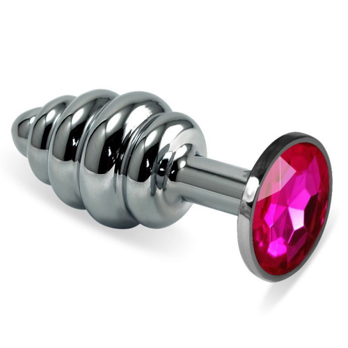 LoveToy Rosebud Spiral Metal Plug  - витая металлическая анальная пробка с кристаллом, 6.85х2.95 см (фуксия)