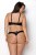 Passion Celine Bikini - Комплект из экокожи: открытый бра с лентами, стринги со шнуровкой, 6XL/7XL (чёрный) - sex-shop.ua