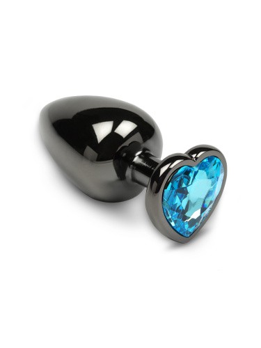 Пикантные Штучки - Большая графитовая анальная пробка с кристаллом в виде сердечка, 8,5Х4 см (голубой) - sex-shop.ua