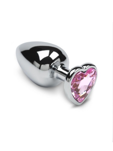 Пікантні Штучки - Велика срібляста анальна пробка з кристалом у вигляді сердечка 8,5Х4 см (рожевий)