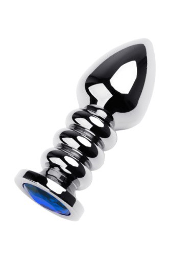 Toyfa Metal - Спиралевидная анальная пробка с камнем, 8.5х3.8 см (синий)