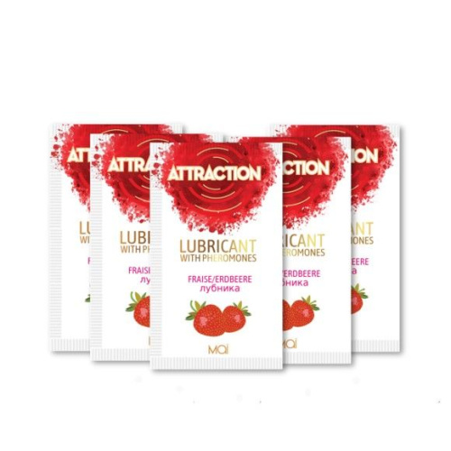 MAI Attraction Lubs Strawberry пробник лубриканта з фероманами та ароматом полуниці, 10 мл