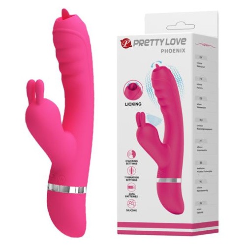 Pretty Love Phoenix Vibrator Pink - Вибратор-кролик с мембранным стимулятором и подвижным язычком, 20.2х3.3 см (розовый)