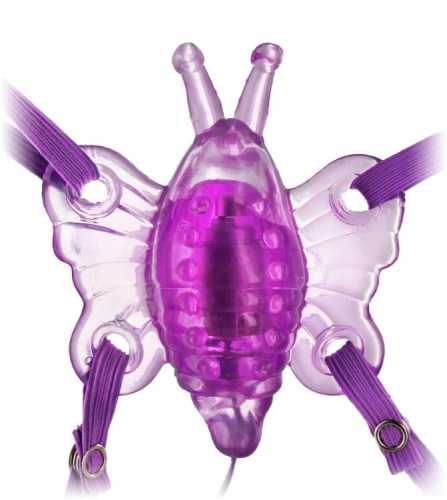 Trinity Vibes 10 Function Vibrating Butterfly Harness - Стимулятор клітора у вигляді метелика, 10.8х9.5 см (фіолетовий)
