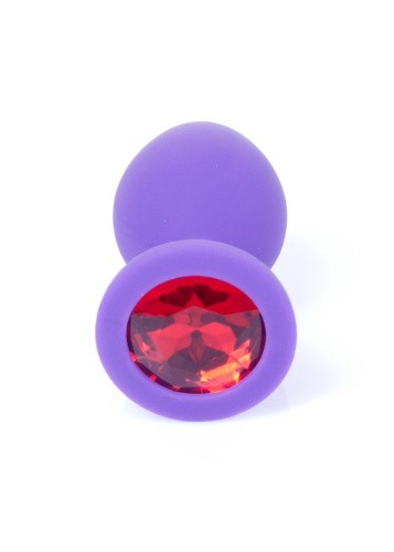 Boss Jewellery Purple Silicon Plug Medium Red Diamond - Анальная пробка с кристаллом, 8х3.5 см (фиолетовый с красным) - sex-shop.ua