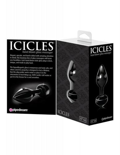 Pipedream Icicles No.44 - стеклянная анальная пробка, 6,5х2,5 см (черный)