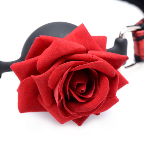 Master Series - Кляп силиконовый с розой, 4,3 см (черный с красным) - sex-shop.ua