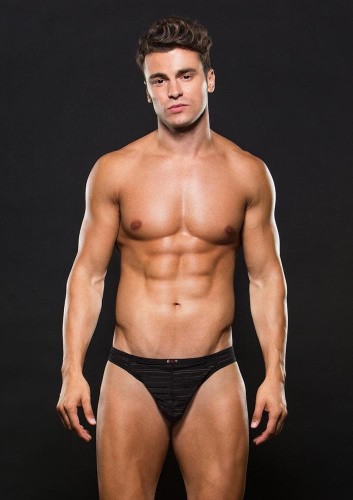 Baci Microfiber Thong Stripe - Мужские стринги, S/M (чёрный)