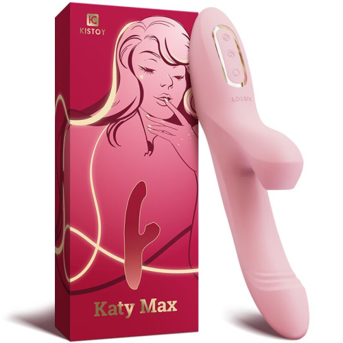 KisToy Katy Max - Вібратор-кролик з обертанням стовбура та вакуумною стимуляцією, 12х3.4 см (рожевий)