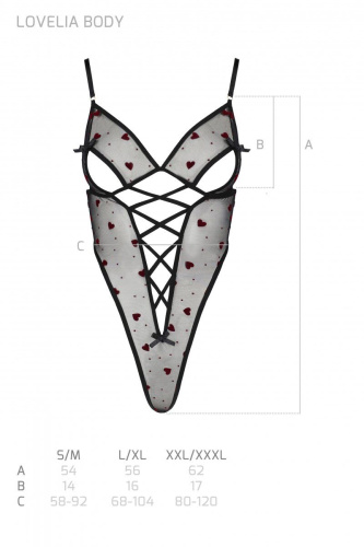 Passion Lovelia Body - соблазнительное боди с сердечками, S/M (чёрный)