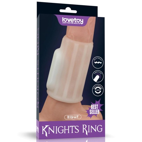 LoveToy Vibrating Ridge Knights Ring III - вибронасадка на член, 10 см (белый) - sex-shop.ua