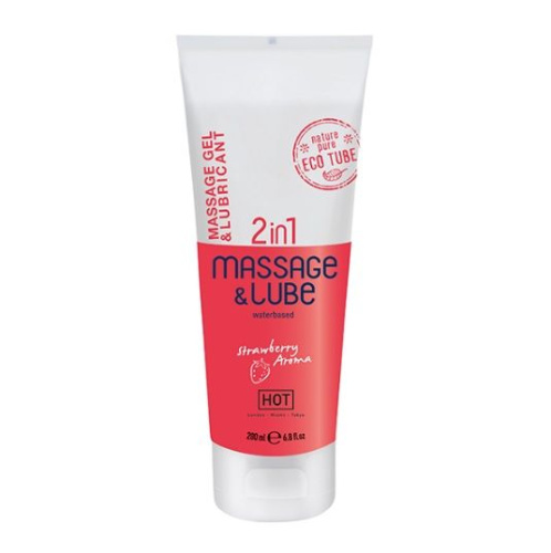 HOT Massage & Glide Gel 2in1 Strawberry - 2в1 лубрикант на водной основе и массажный гель с ароматом клубники, 200 мл - sex-shop.ua