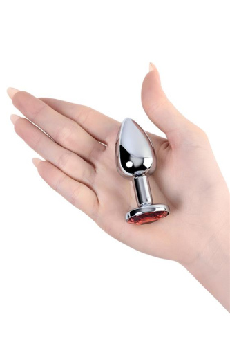Metal Toyfa Silver anal plug - серебристая анальная пробка, 7.5х3.4 см (красный)