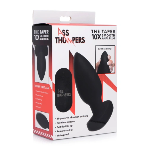 Ass Thumpers Smooth Vibrating Anal Plug - анальная вибропробка с пультом дистанционного управления, 13х4.3 см (чёрный) - sex-shop.ua