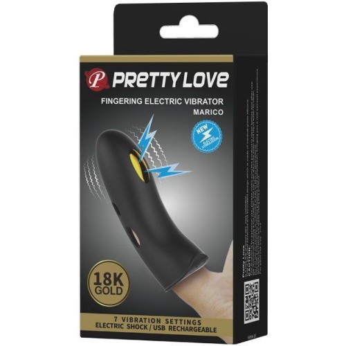 LyBaile Pretty Love Miraco Electric Vibrator Black - Вибронасадка на палец с электростимуляцией и золотом 18К, 10.5х3 см (чёрный)
